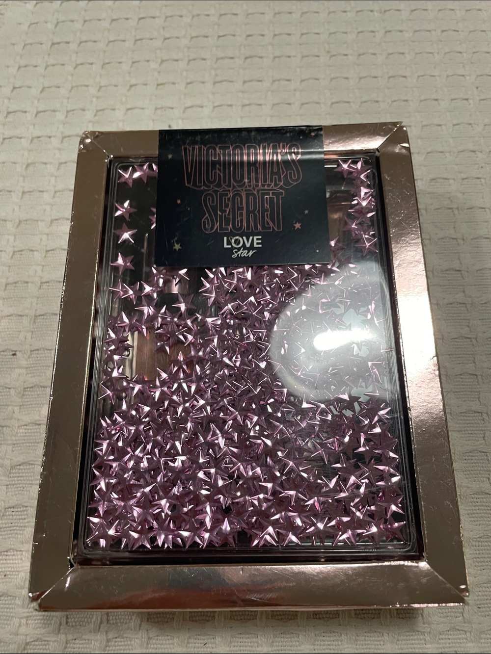 Victoria's Secret Rose Gold Frame Pink Star Sequin Case
